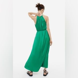 H&M Satin Halter Maxi Dress  Green